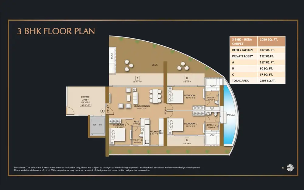 Ruparel Jewel Floor Plan 3 BHK